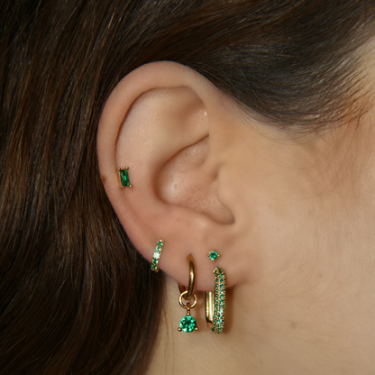 CHUNKY GREEN GEM RECTANGLE HOOP EARRING