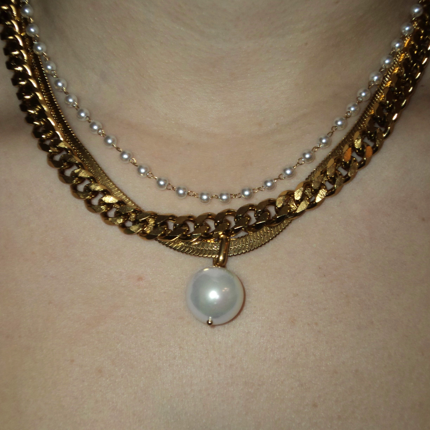 PEARL FLAT SNAKE NECKLACE