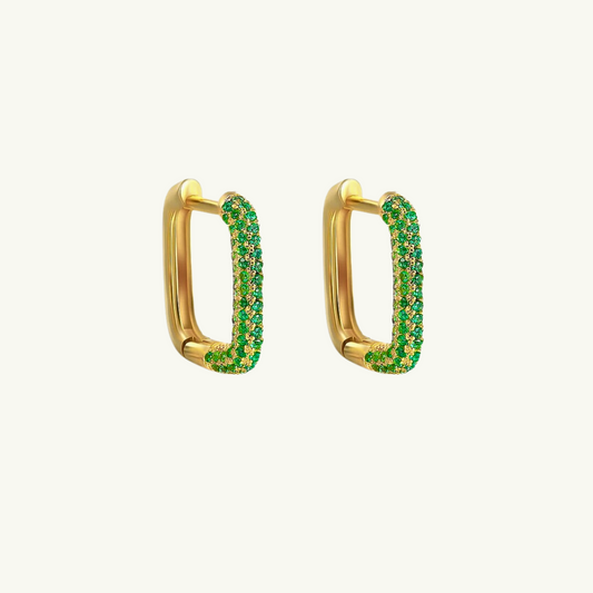 CHUNKY GREEN GEM RECTANGLE HOOP EARRING