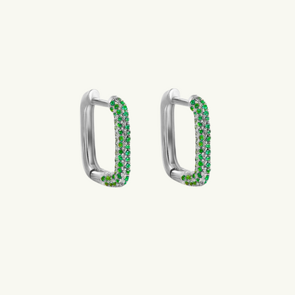 CHUNKY GREEN GEM RECTANGLE HOOP EARRING