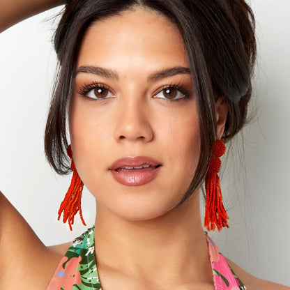 CORAL TASSEL STATEMENT EARRING