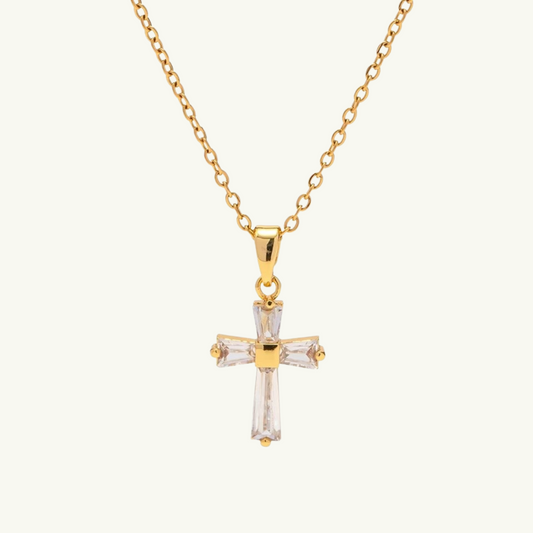 CROSS GEM CHARM NECKLACE