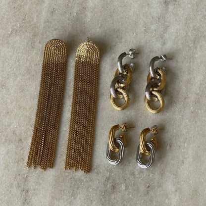 TWO-TONE CHAIN STATEMENT EARRING