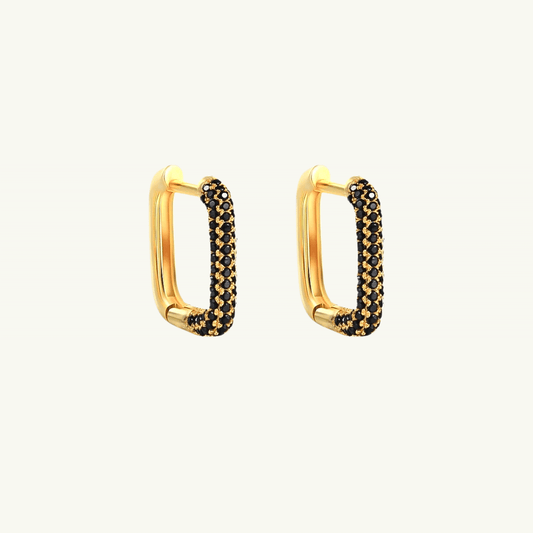 CHUNKY BLACK GEM RECTANGLE HOOP EARRING