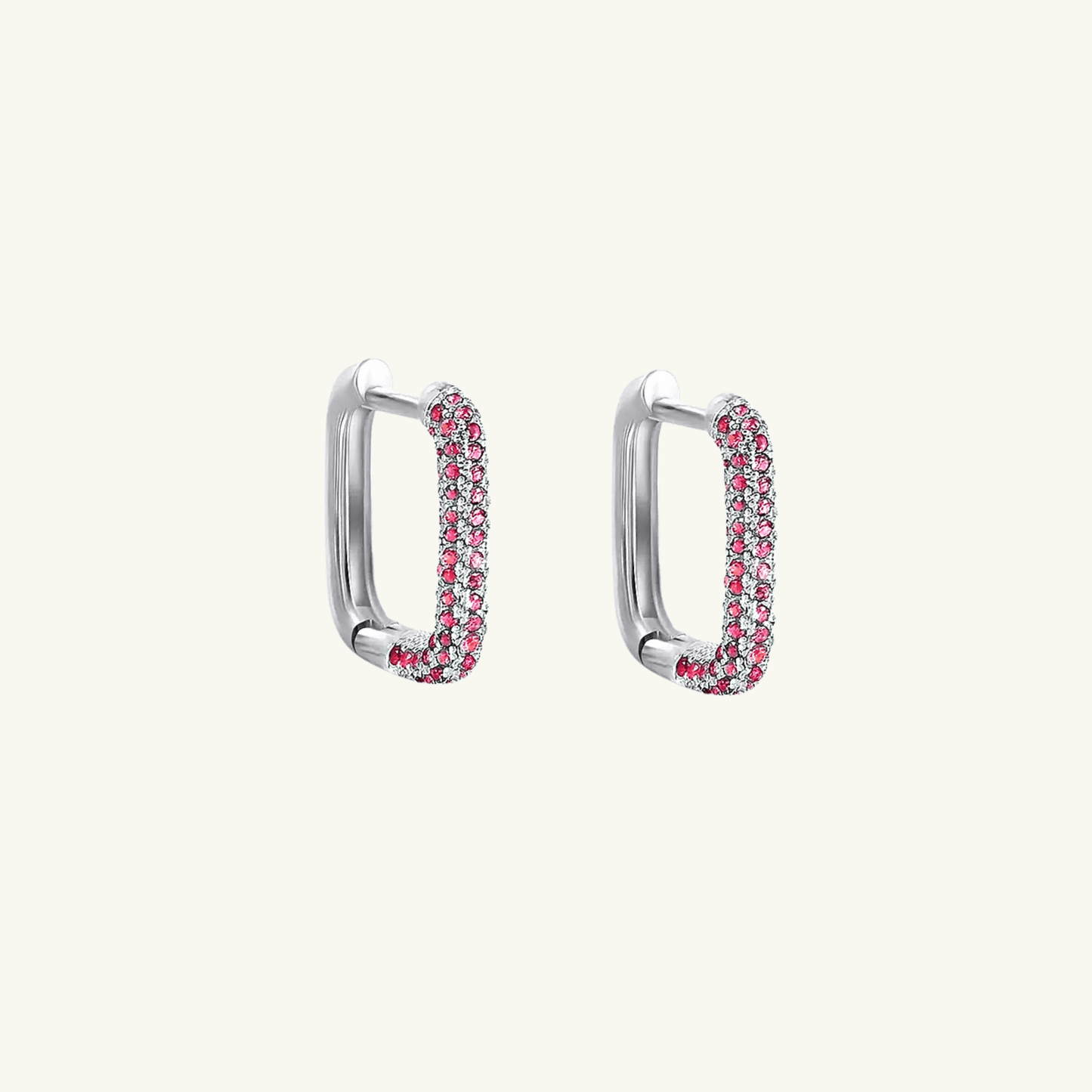 CHUNKY PINK GEM RECTANGLE HOOP EARRING