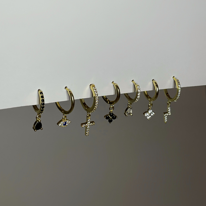 BLACK GEM HOOP EARRING