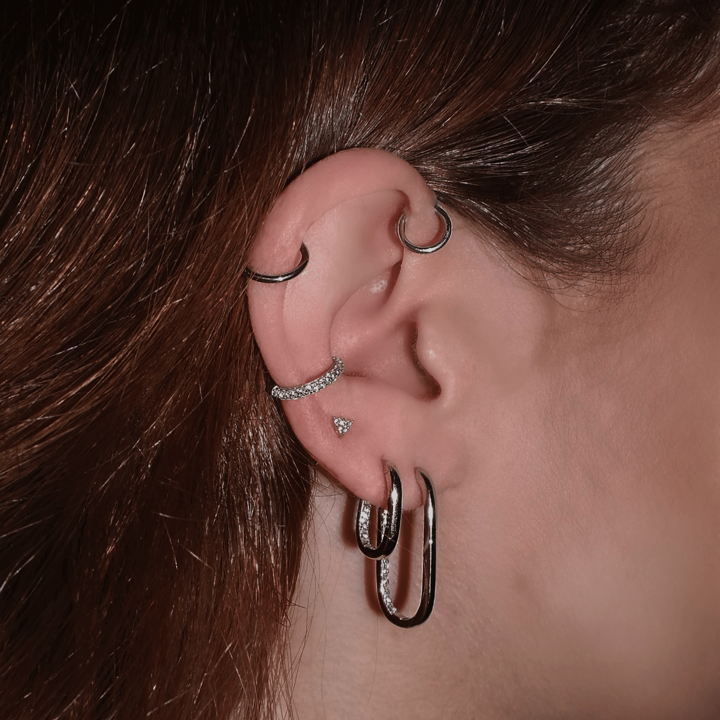 Reversed Shiny Rectangle Hoop Earring