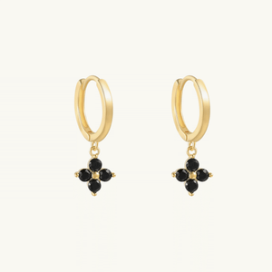 Black Flower Gem Hoop Earring