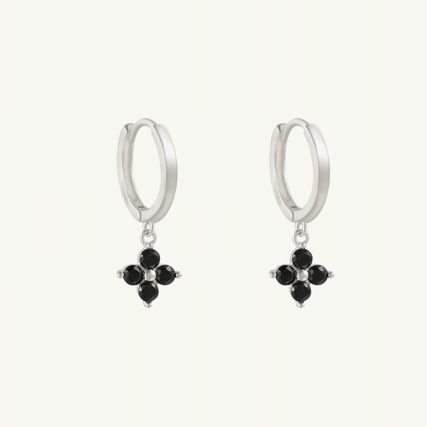 BLACK FLOWER GEM HOOP EARRING