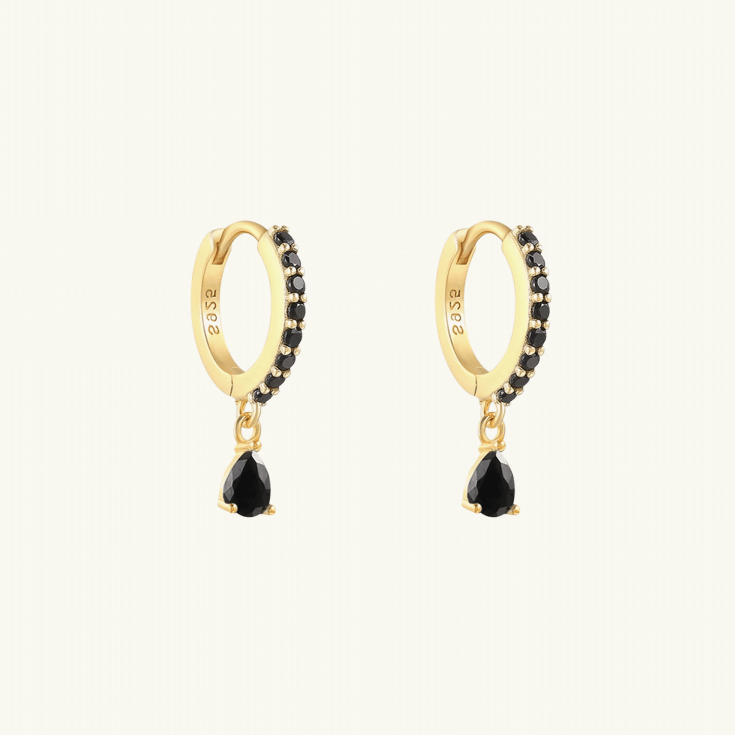 BLACK GEM HOOP EARRING