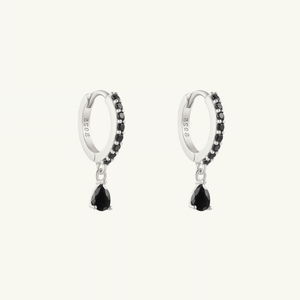 Black Gem Hoop Earring