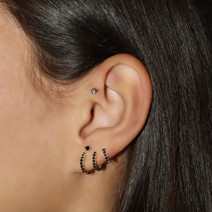 SHINY BLACK HOOP EARRING